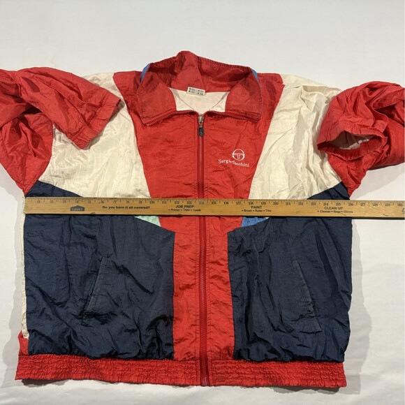 Sergio Tacchini Vintage Nylon Red White Blue Windbreaker Track Jacket Sz 46 - Picture 5 of 10